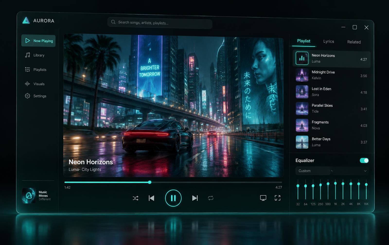 Sting Player playing a video with playlist and equalizer open